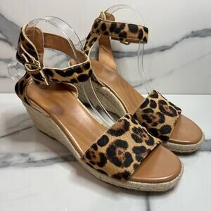 J. Crew Factory | Women's Tan Black Leather Calf Hair Espadrilles Wedge Sz 10